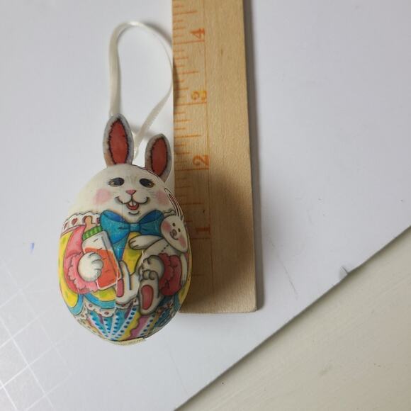 Vintage Paper Mache Bunny Shaped Easter Eggs Lot of 3 with Ties Decor Holiday - Picture 12 of 14